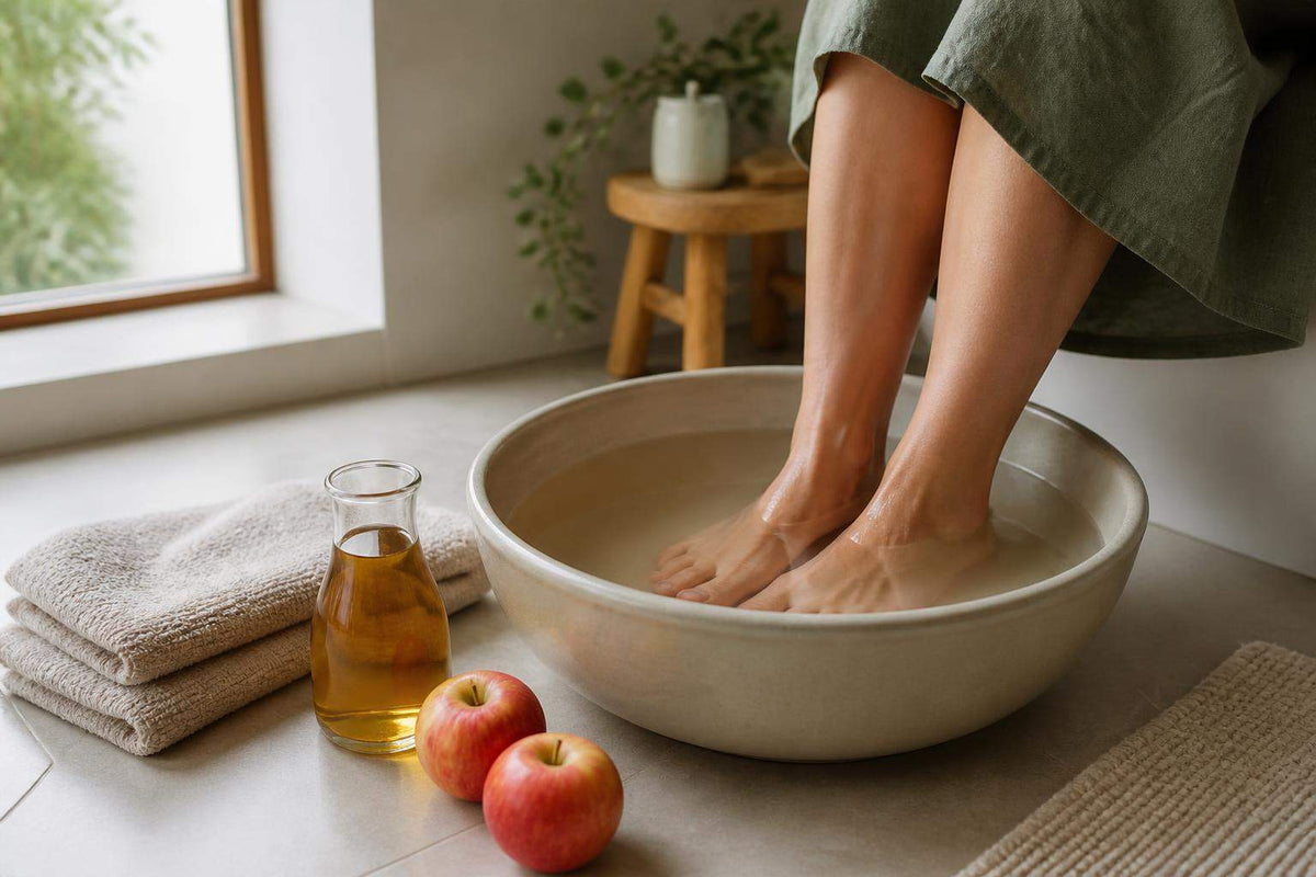 Banho de pés com vinagre de maçã