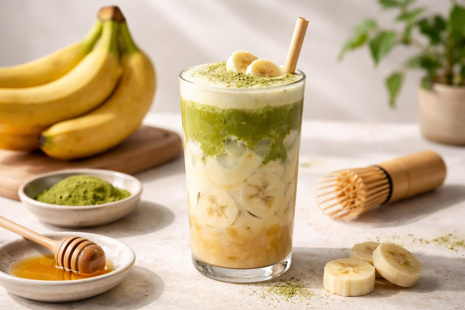 Latte de plátano y matcha