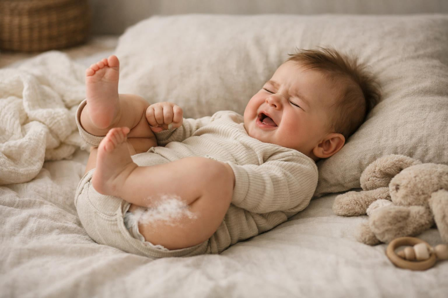 El bebé se retuerce y se tira pedos